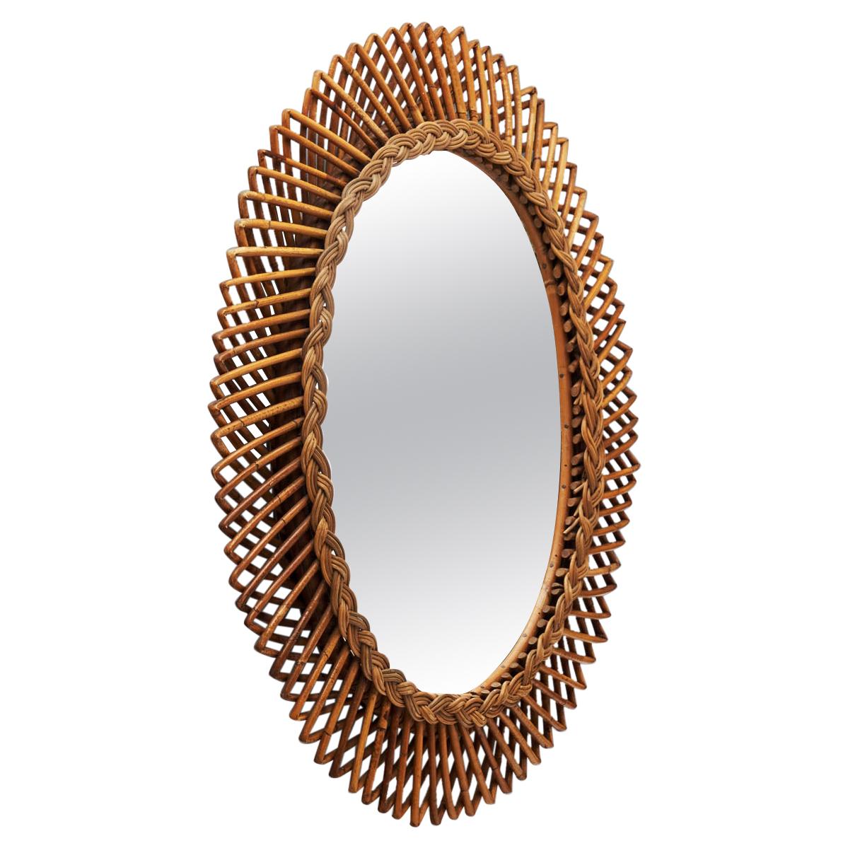Rattan and Woven Wicker Mirror Shelf with Filigree Frame, 1960s For