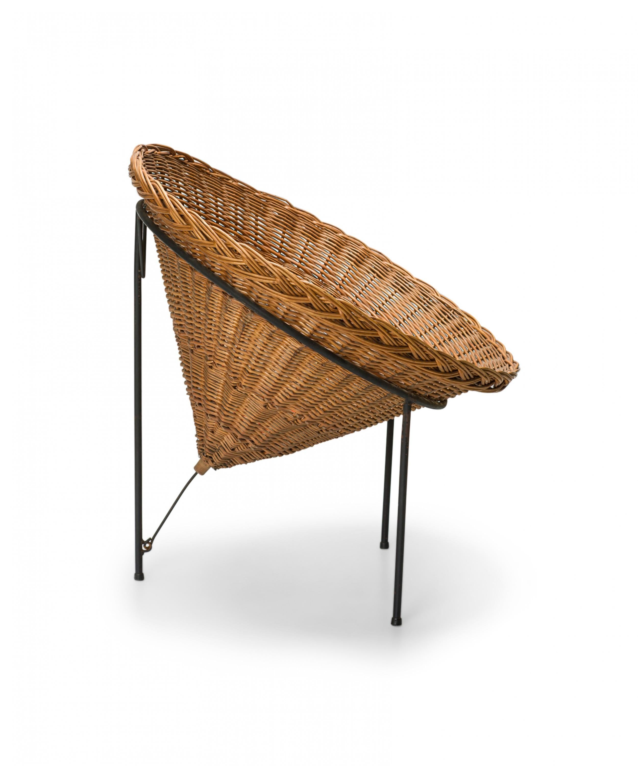 Mid-Century Modern Italian Woven Wicker Conical Basket Chair For Sale