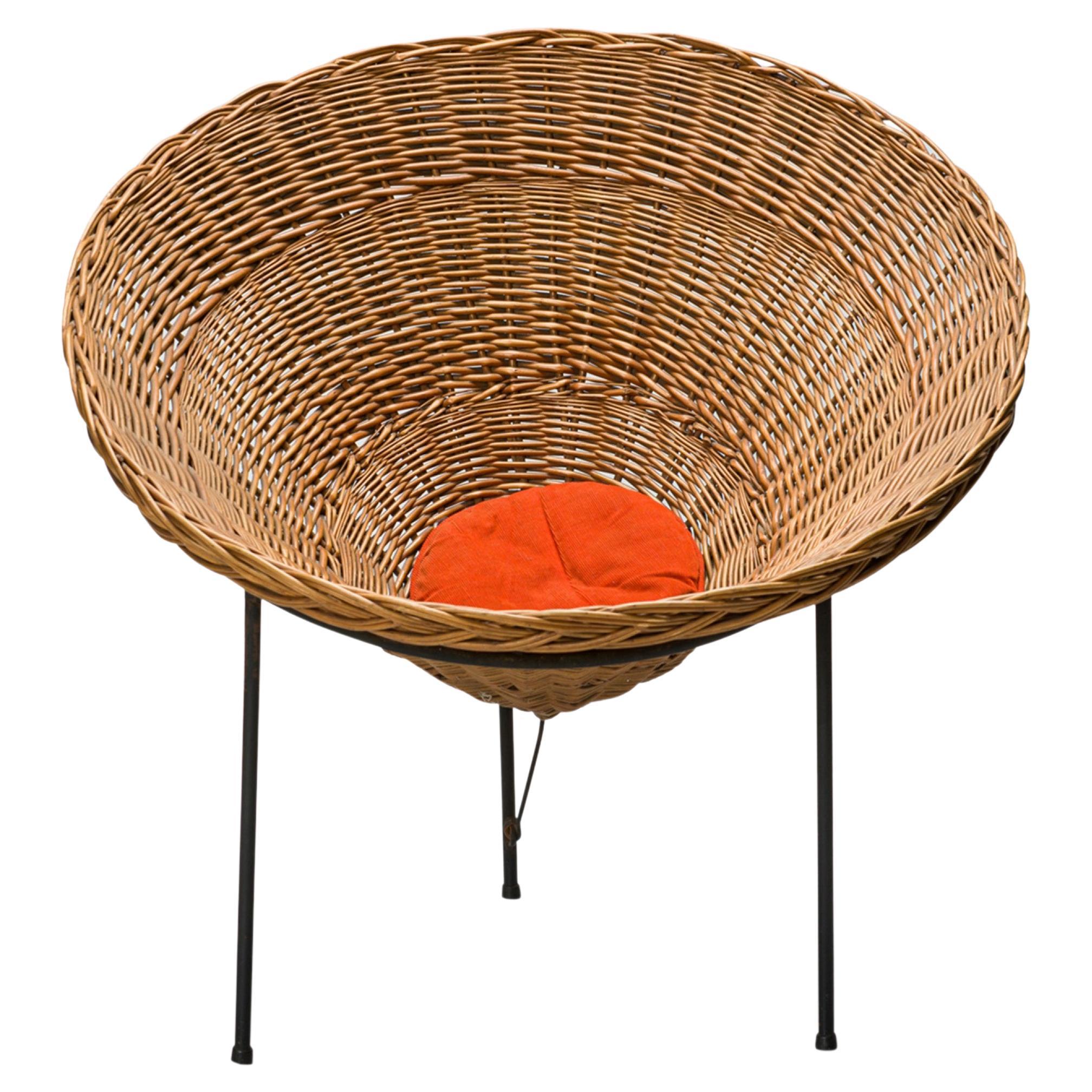 Italian Woven Wicker Conical Basket Chair For Sale