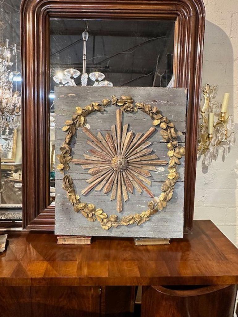 Decorative Italian carved and parcel gilt wreath panel, made of antique elements. Adds warmth and charm to any room!