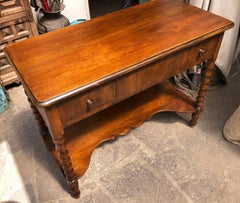 Italian Writing Desk from 1900 in Original Tuscan Walnut with Two Drawers