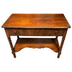 Italian Writing Desk from 1900 in Original Tuscan Walnut with Two Drawers