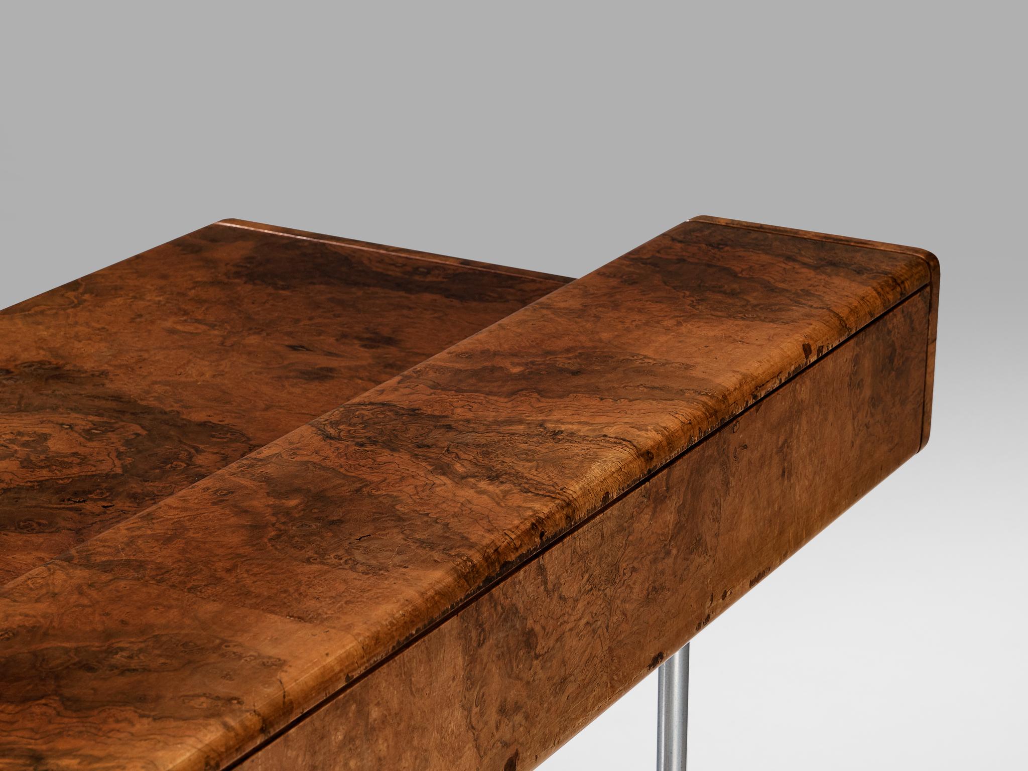 Italian Writing Desk in Walnut Burl with Tubular Chrome Base 3