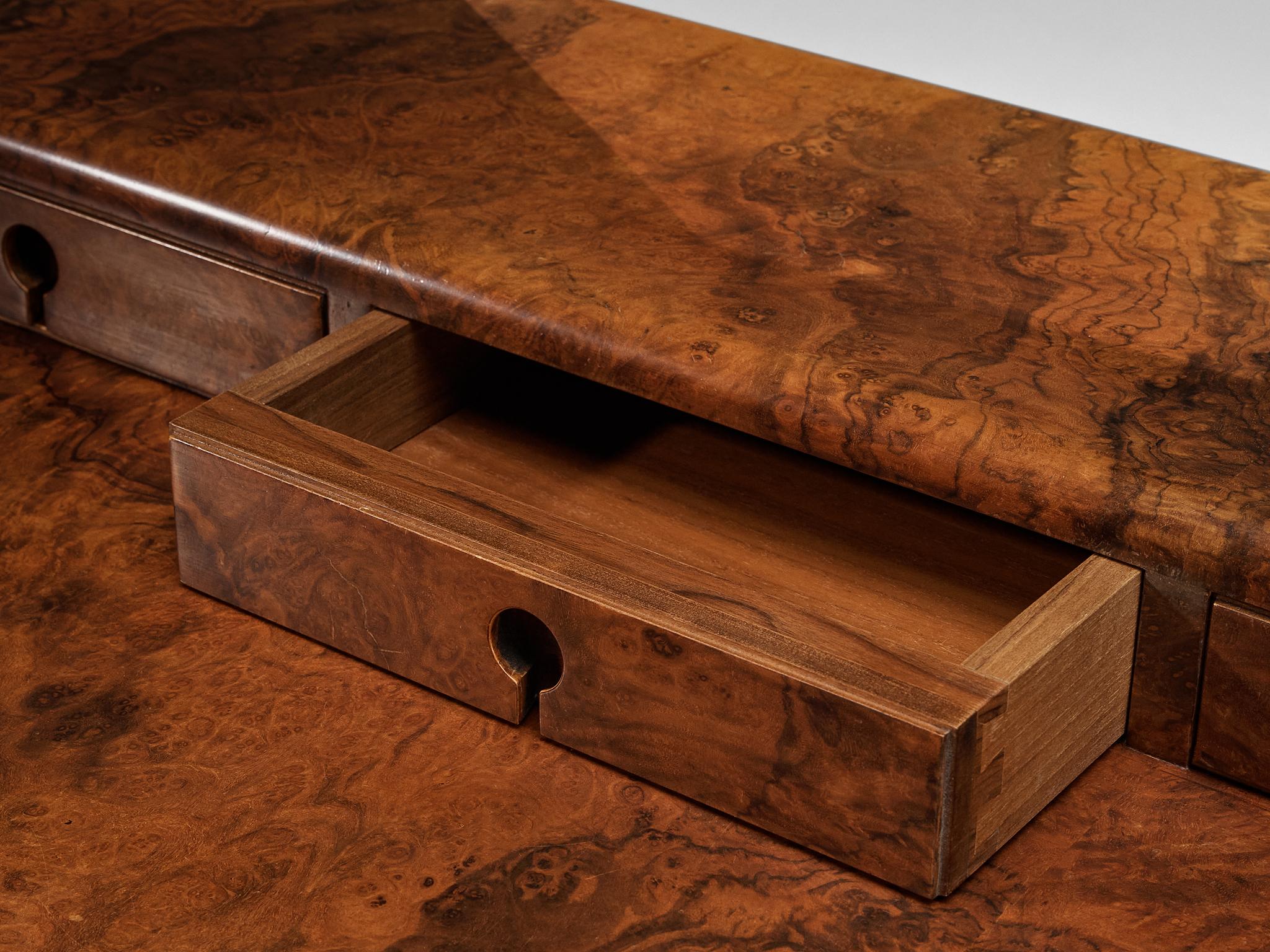 Late 20th Century Italian Writing Desk in Walnut Burl with Tubular Chrome Base