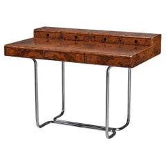 Italian Writing Desk in Walnut Burl with Tubular Chrome Base