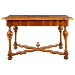 Italian Writing Desk Table, Venice, 17th Century, Venetian Walnut Wood Inlay