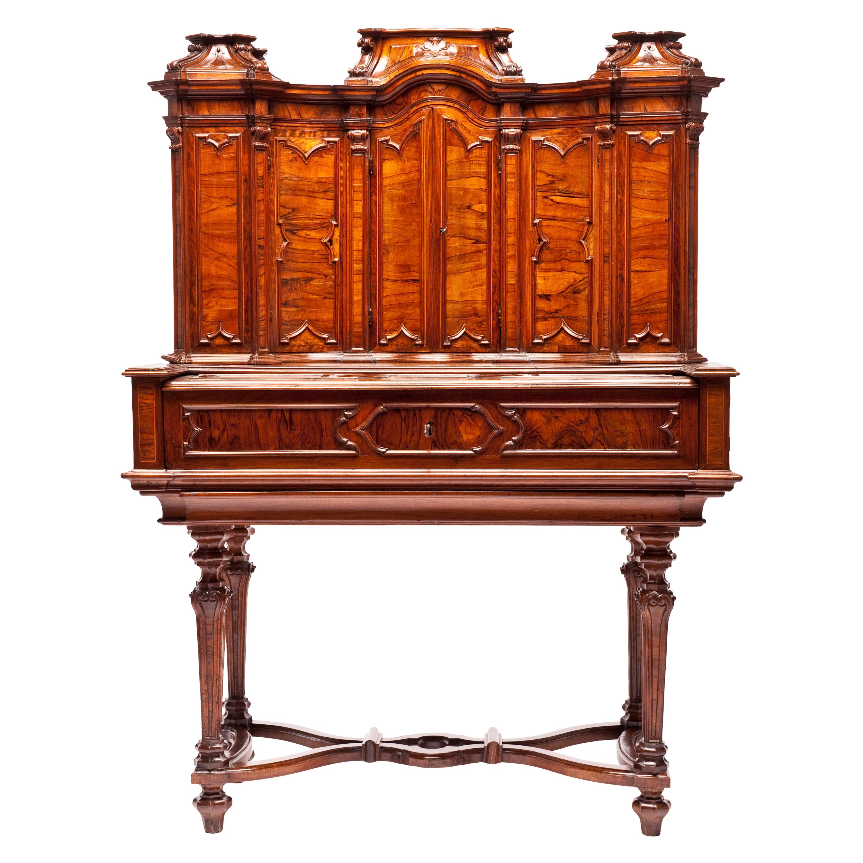 Ancient Italian Writing Desk with Upper Cabinet, Milan, Circa 1730 For Sale