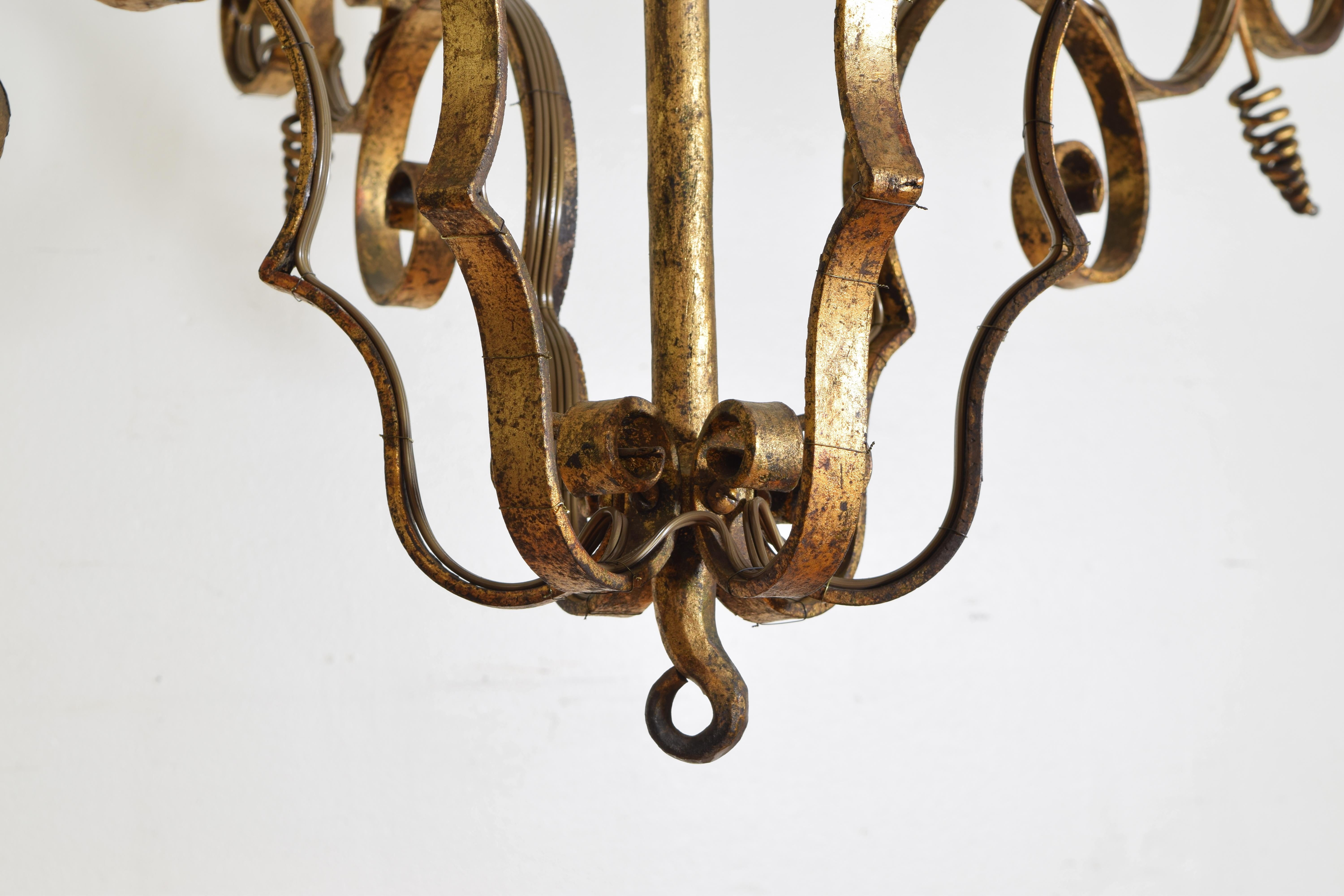 Italian Wrought and Gilt Iron 6-Light Chandelier, Early 20th Century, UL Wired 7