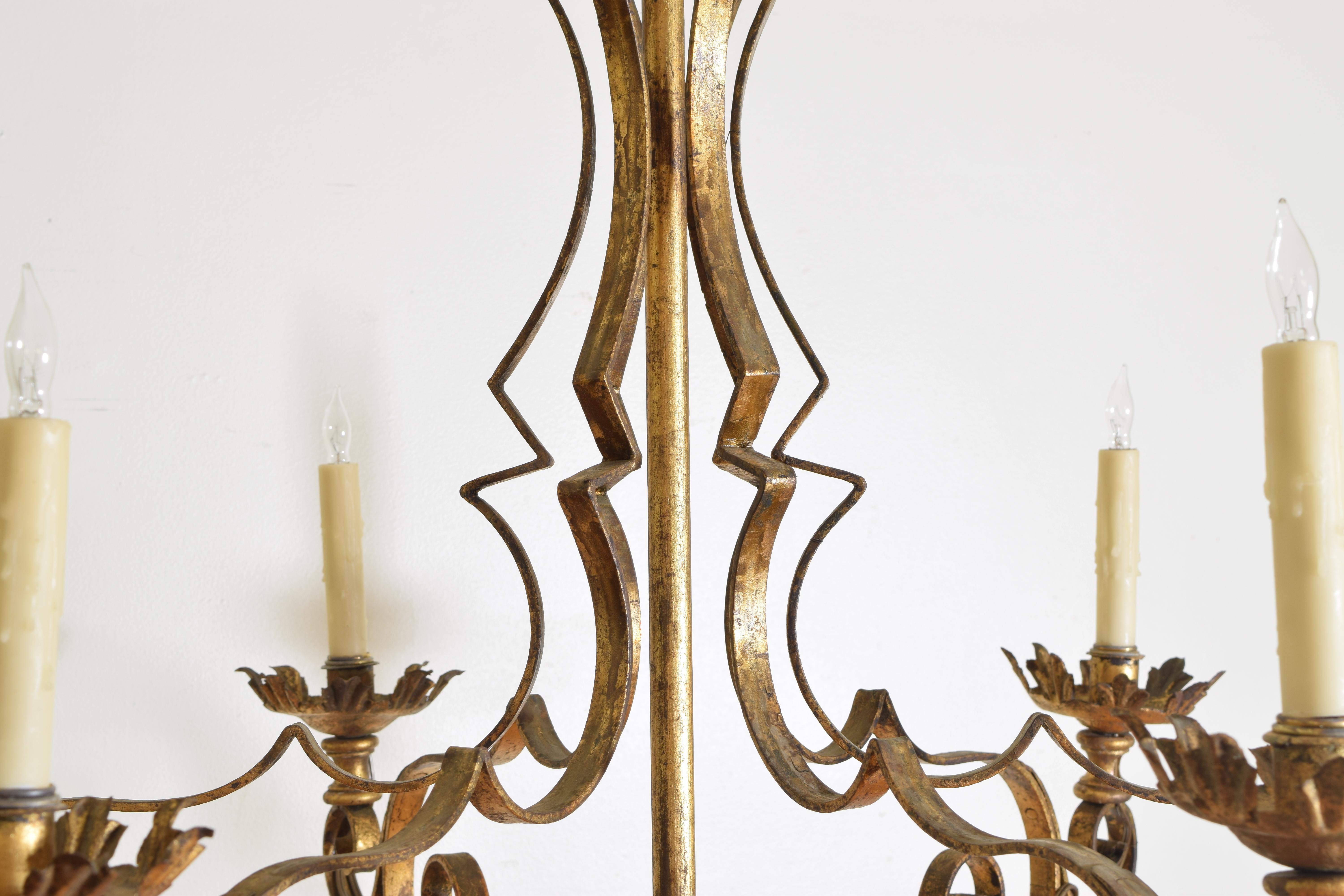Italian Wrought and Gilt Iron 6-Light Chandelier, Early 20th Century, UL Wired 3