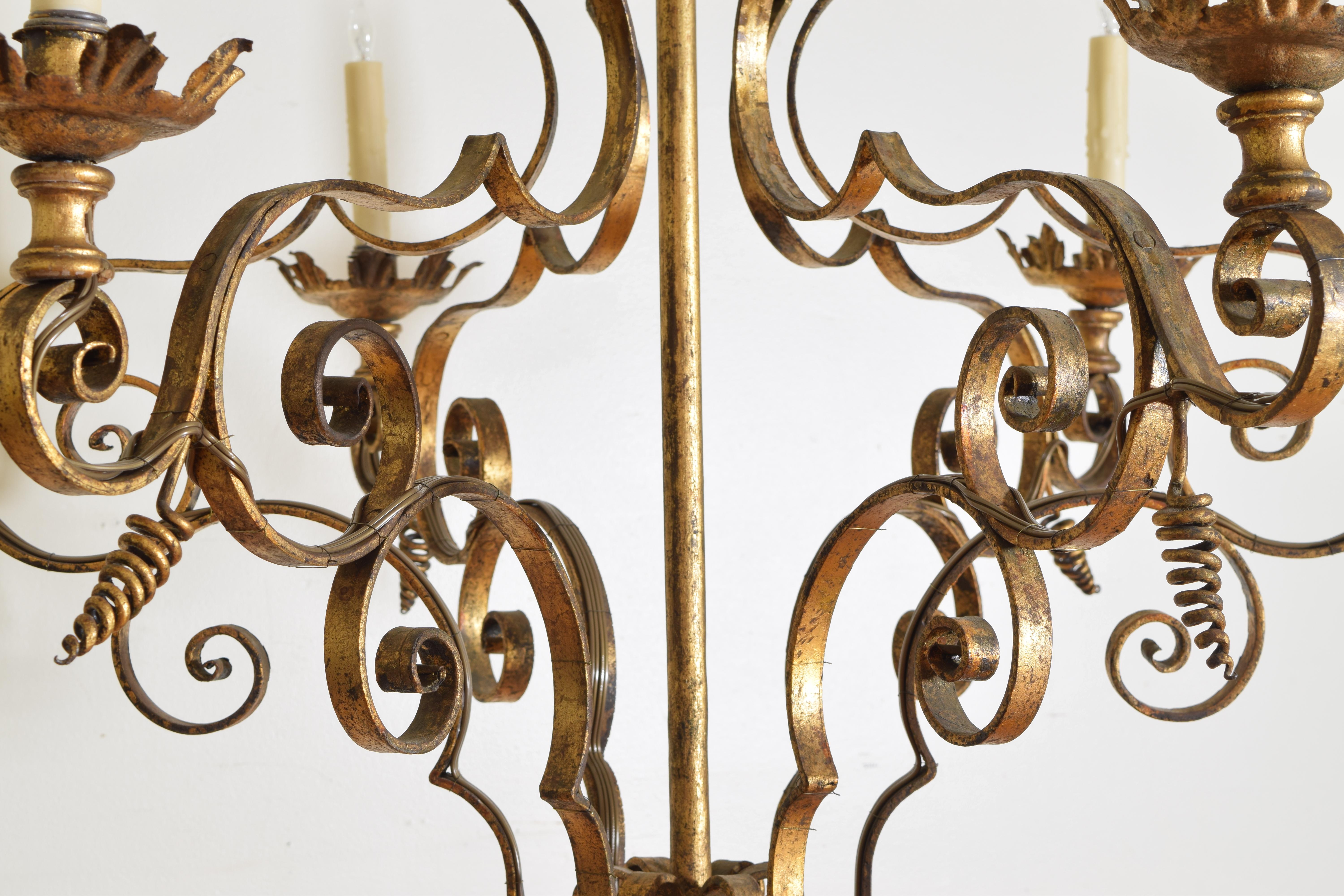Italian Wrought and Gilt Iron 6-Light Chandelier, Early 20th Century, UL Wired 4