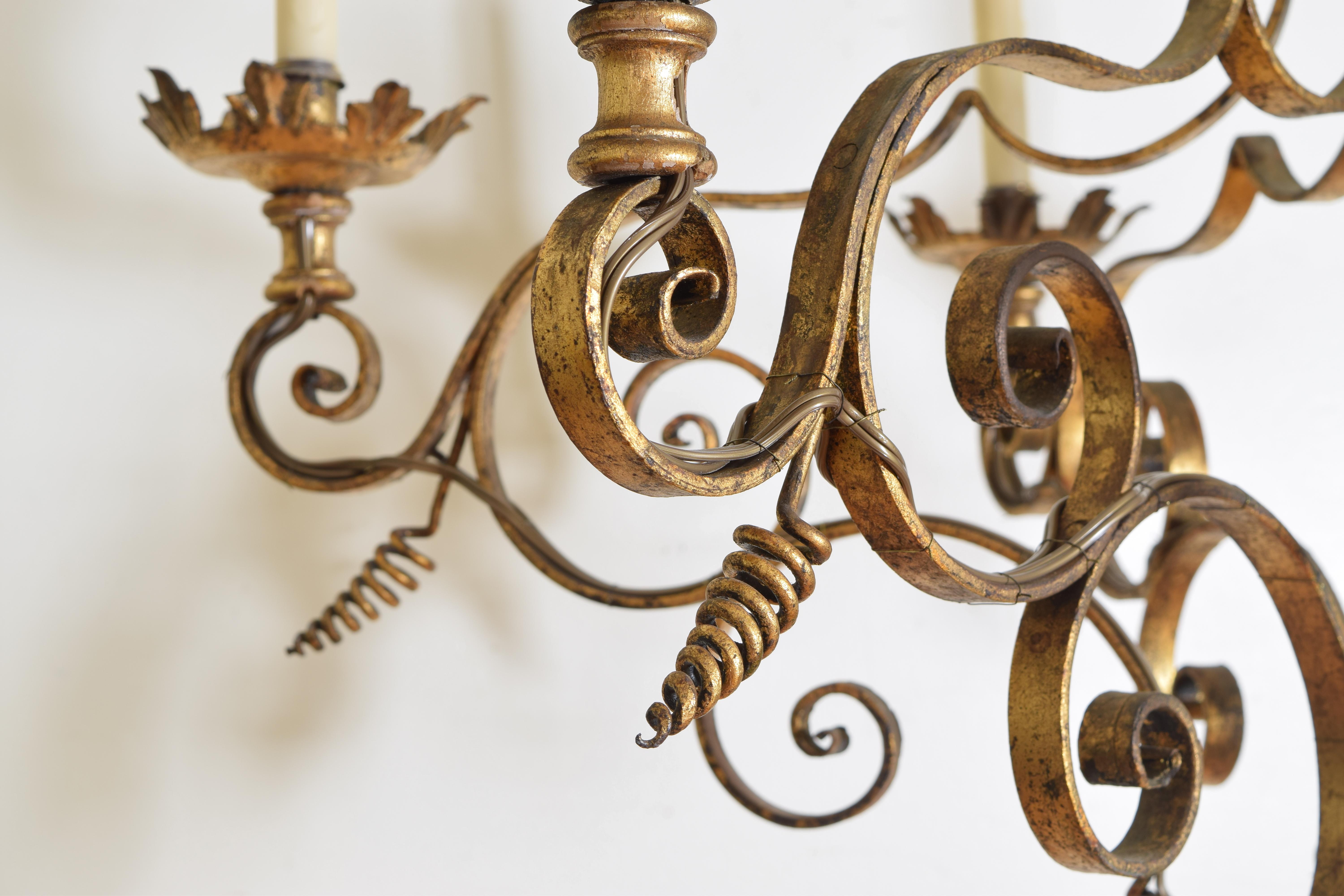 Italian Wrought and Gilt Iron 6-Light Chandelier, Early 20th Century, UL Wired 5