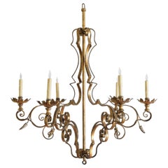 Italian Wrought and Gilt Iron 6-Light Chandelier, Early 20th Century, UL Wired