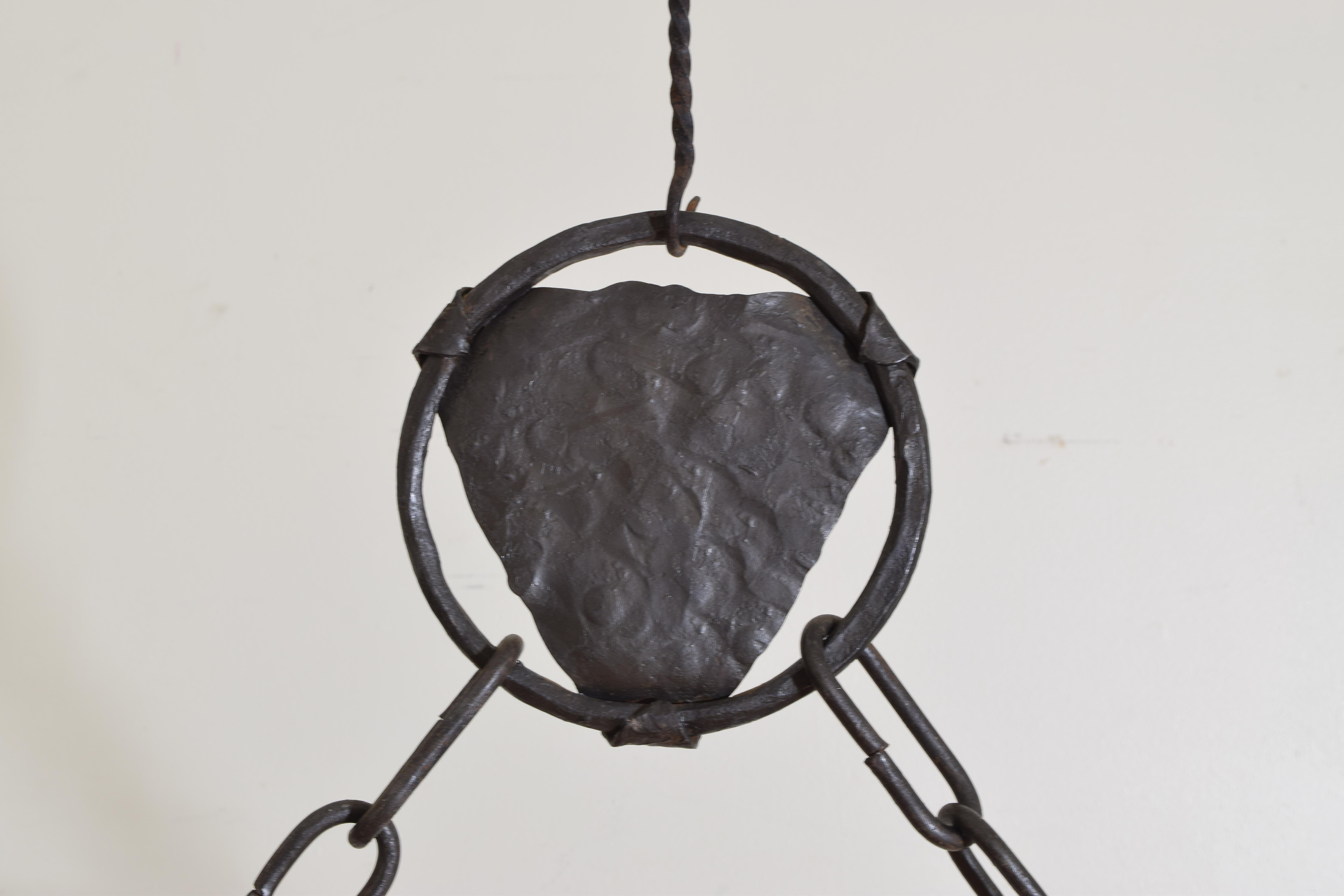 Italian Wrought Iron 3-Light Chandelier, 20th Century 2