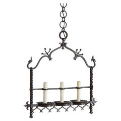 Italian Wrought Iron 3-Light Horizontal Chandelier, 1st quarter 20th century