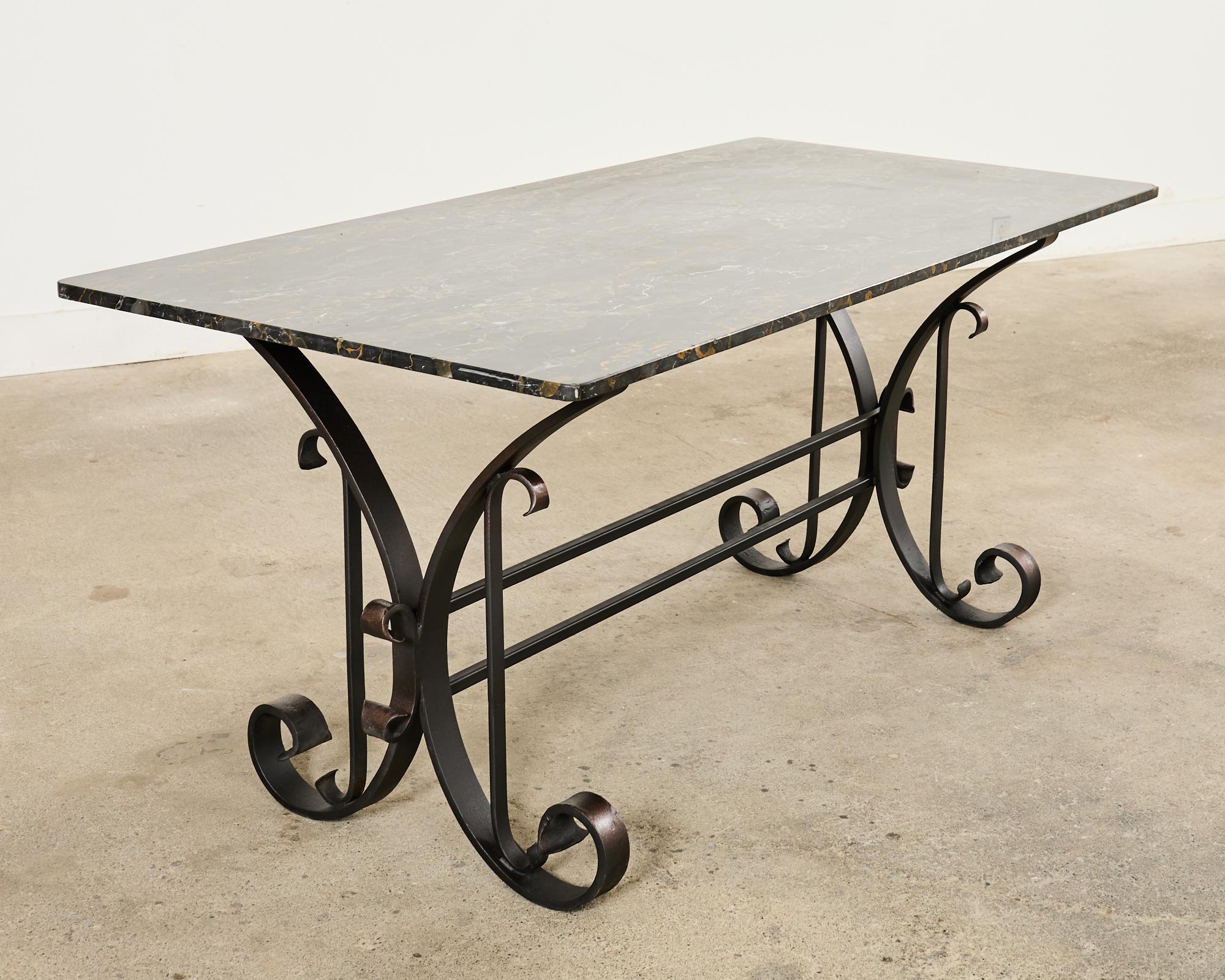 Italian Wrought Iron and Black Marble Dining Table For Sale 7