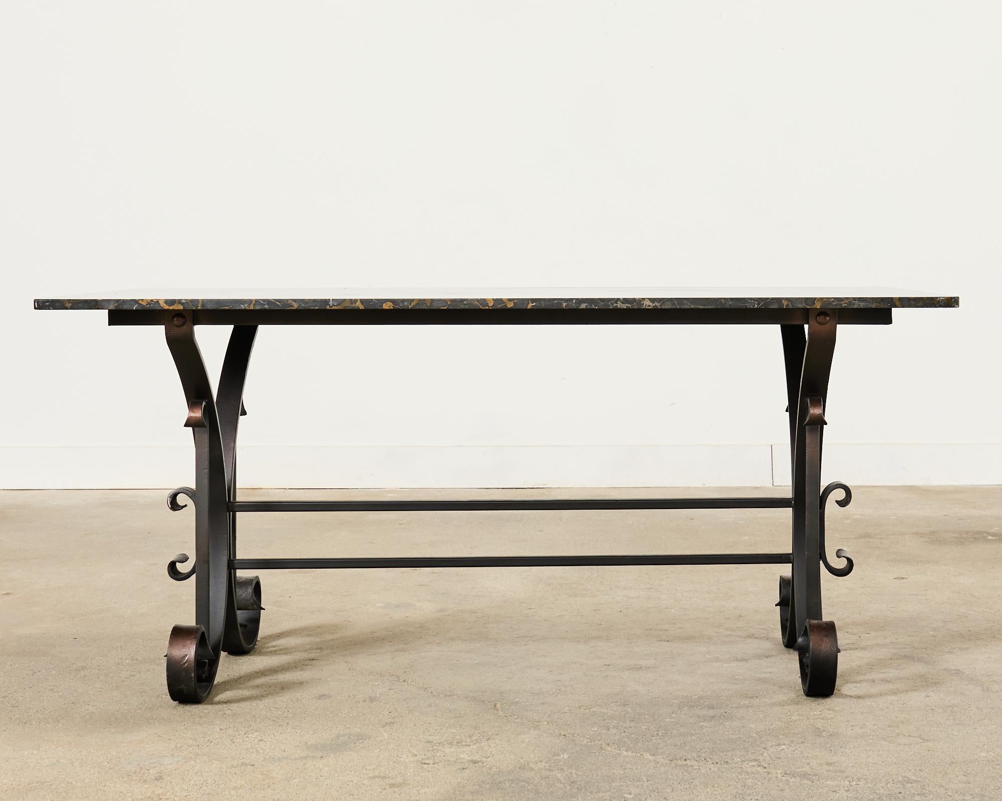 Italian Wrought Iron and Black Marble Dining Table For Sale 12