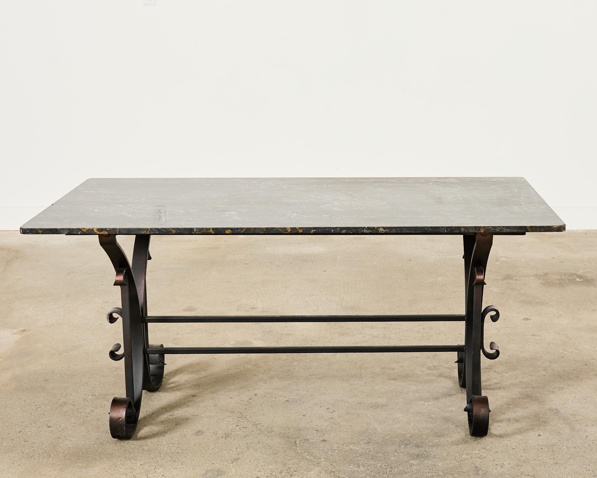 Baroque Italian Wrought Iron and Black Marble Dining Table For Sale