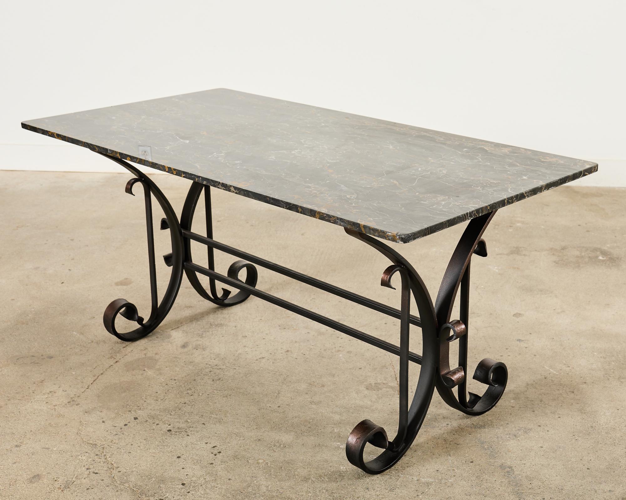 Hand-Crafted Italian Wrought Iron and Black Marble Dining Table For Sale