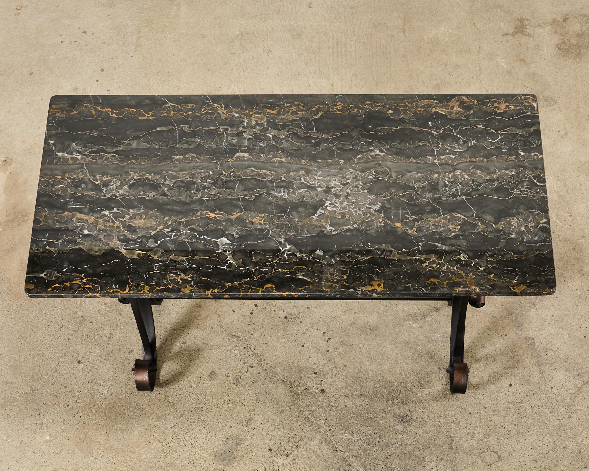 Italian Wrought Iron and Black Marble Dining Table In Good Condition For Sale In Rio Vista, CA