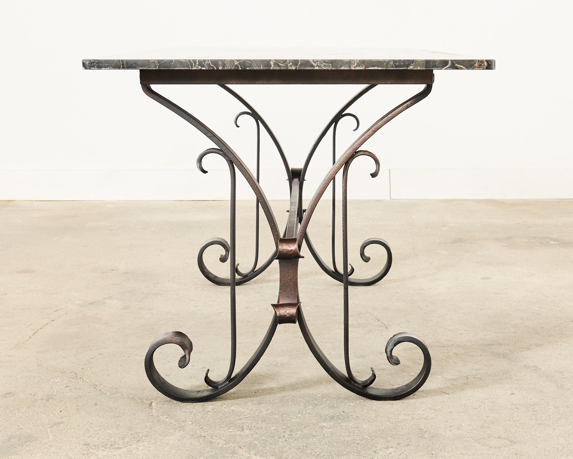 20th Century Italian Wrought Iron and Black Marble Dining Table For Sale