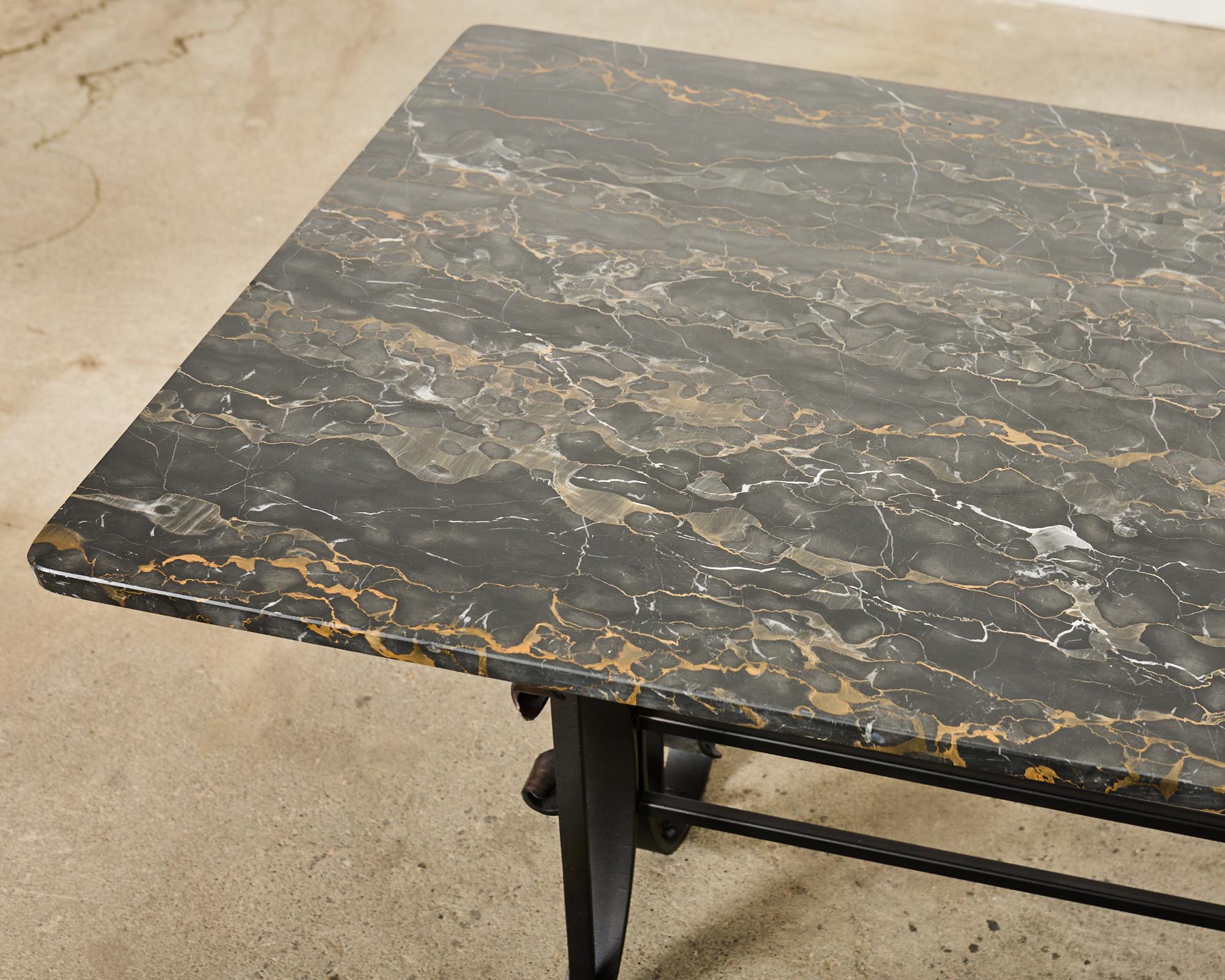 Italian Wrought Iron and Black Marble Dining Table For Sale 1