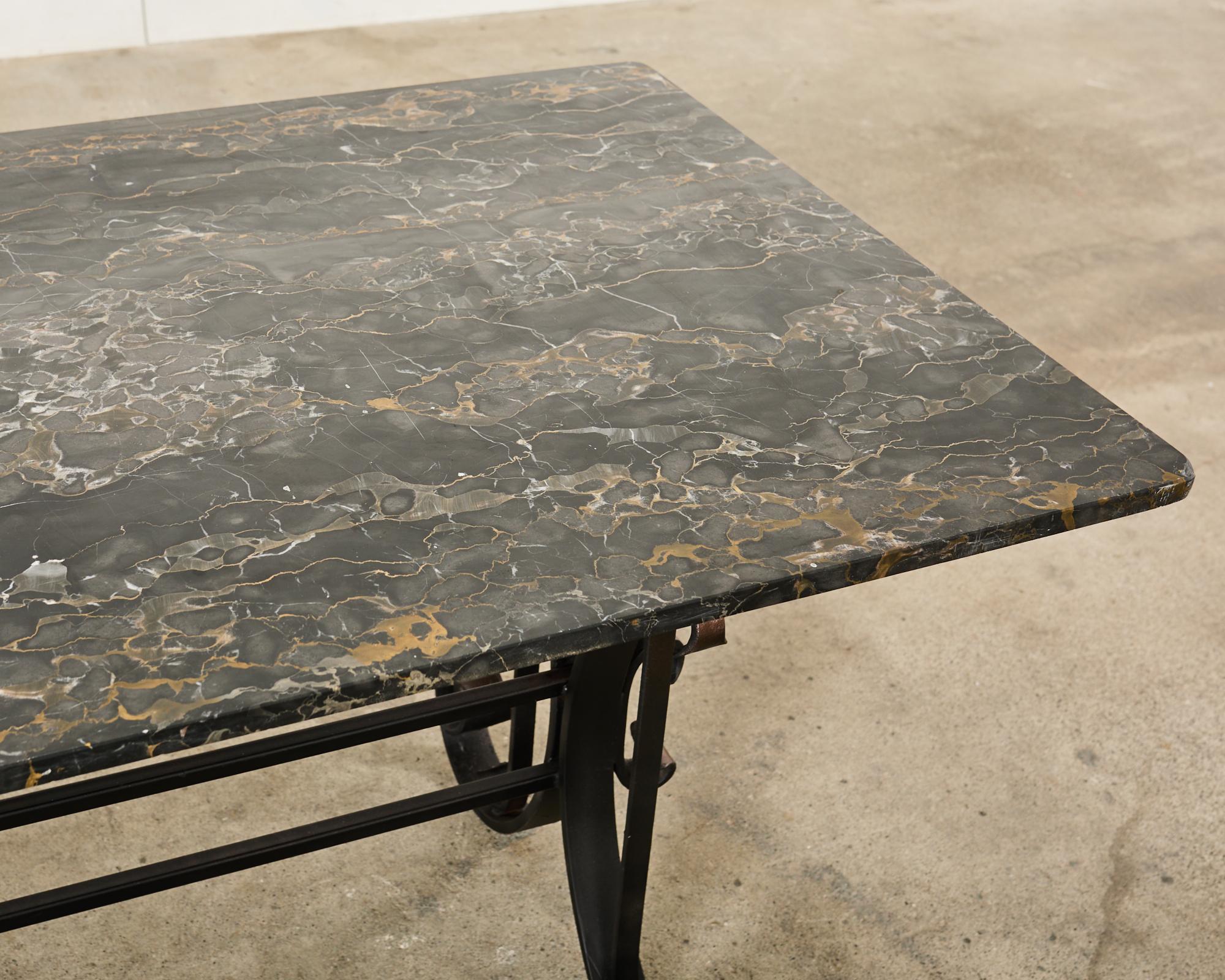 Italian Wrought Iron and Black Marble Dining Table For Sale 2