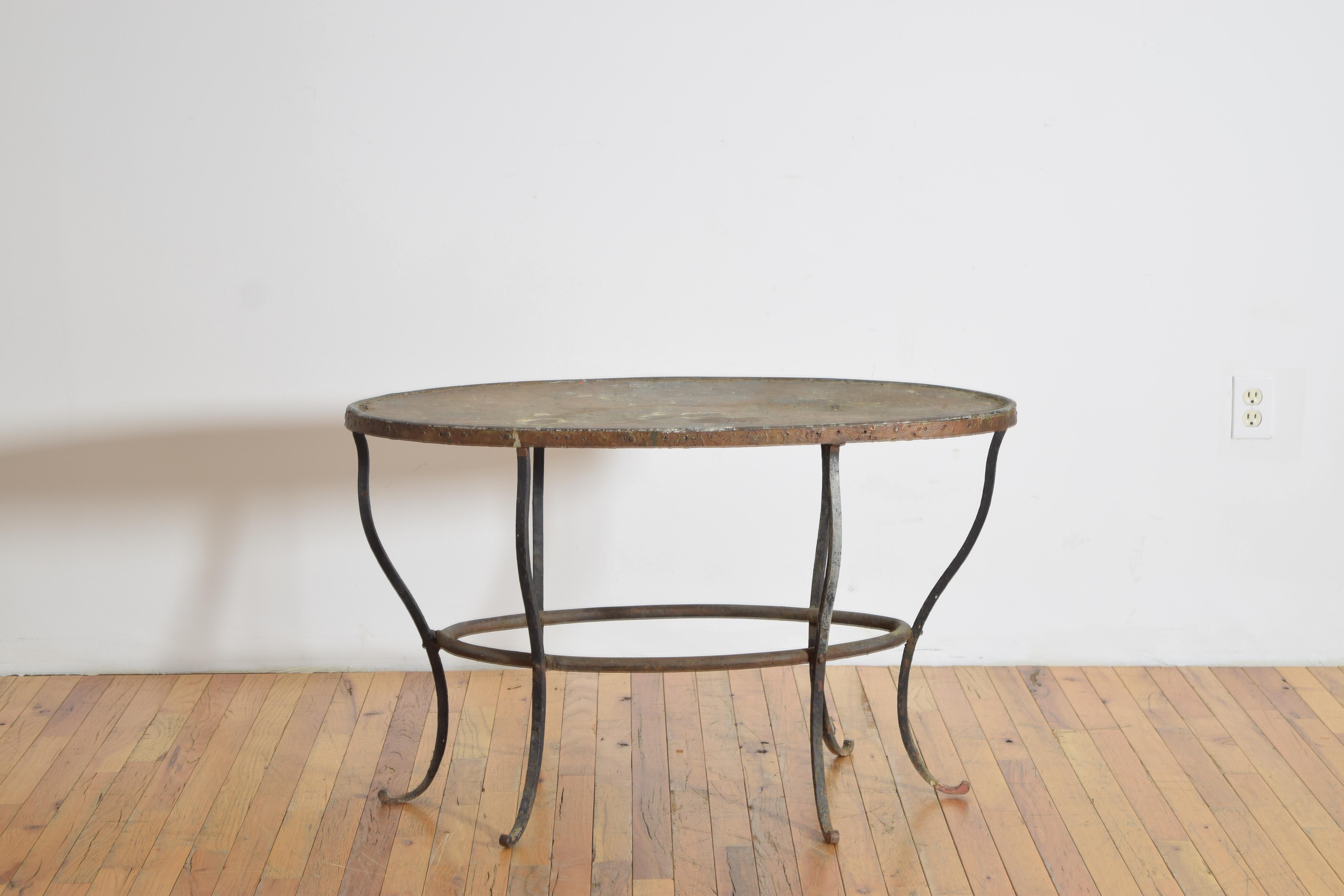 Art Deco Italian Wrought Iron and Copper Elliptical-Shaped Coffee Table, ca. 1930's For Sale
