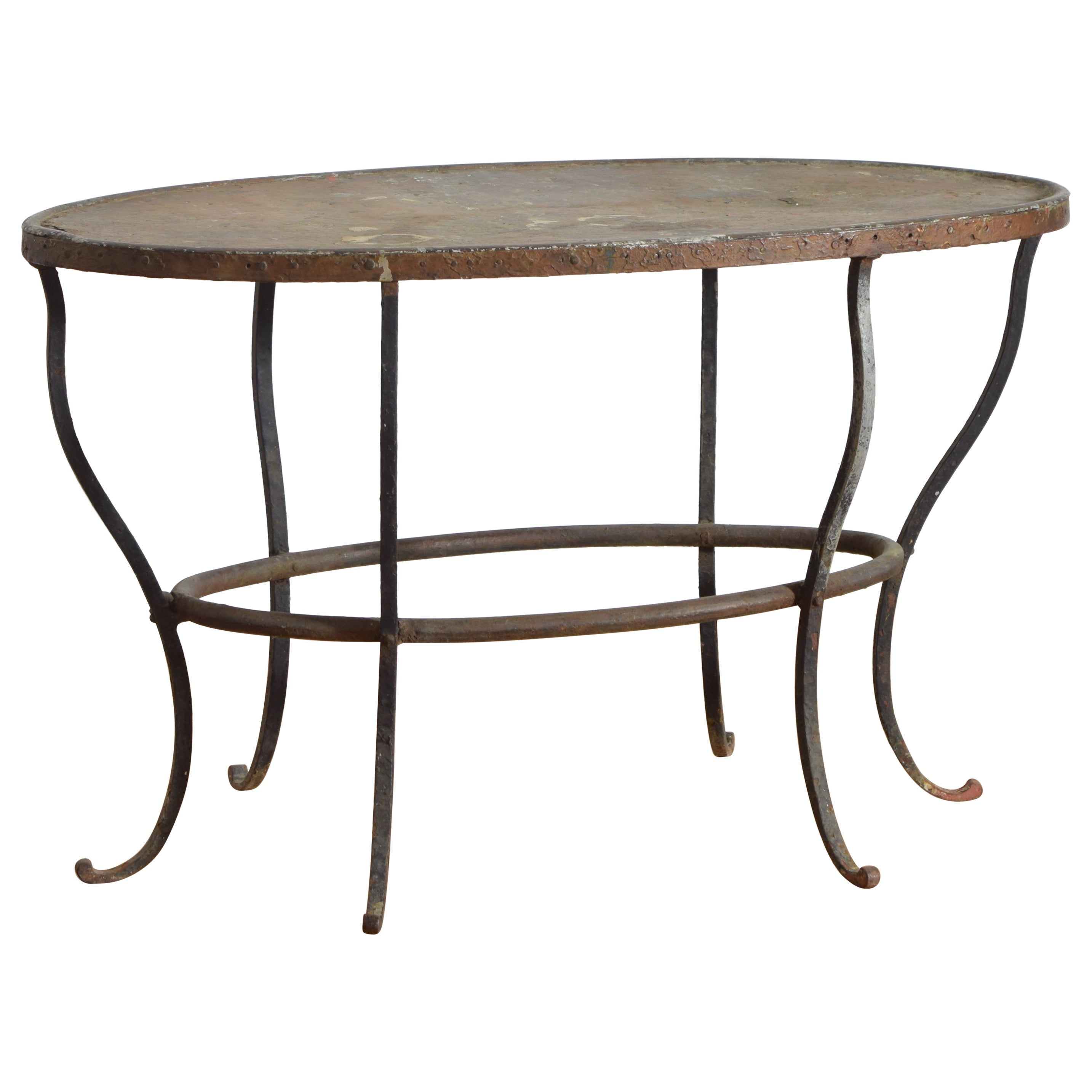 Italian Wrought Iron and Copper Elliptical-Shaped Coffee Table, ca. 1930's For Sale