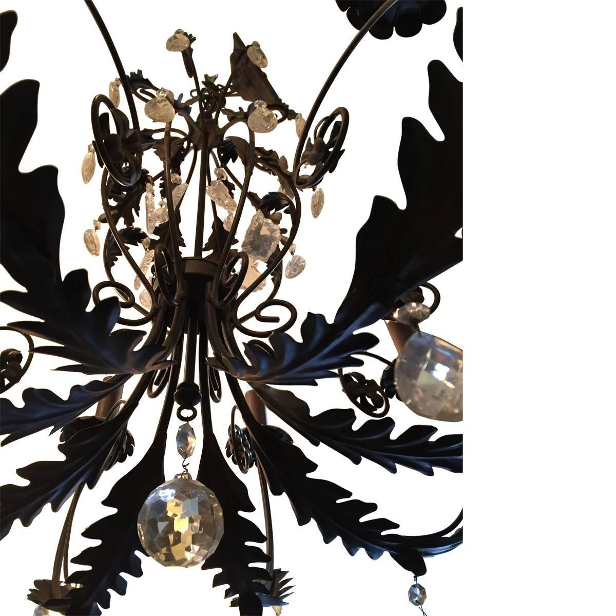 wrought iron and glass chandelier
