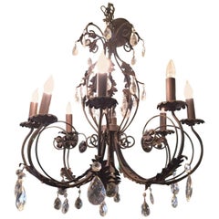 Italian Wrought Iron and Crystal Chandelier