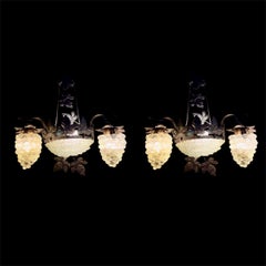 Italian Wrought Iron and Murano Glass Grape-Cluster Wall sconce , Venetian 1940