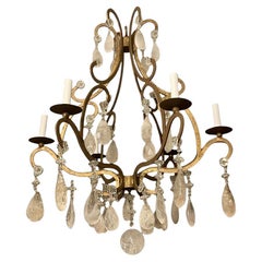 Italian Wrought Iron and Rock Crystal Chandelier. 1950's.