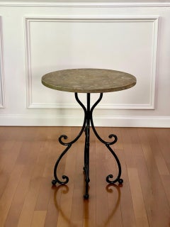 Italian Wrought Iron and Stone Top Round Side Table
