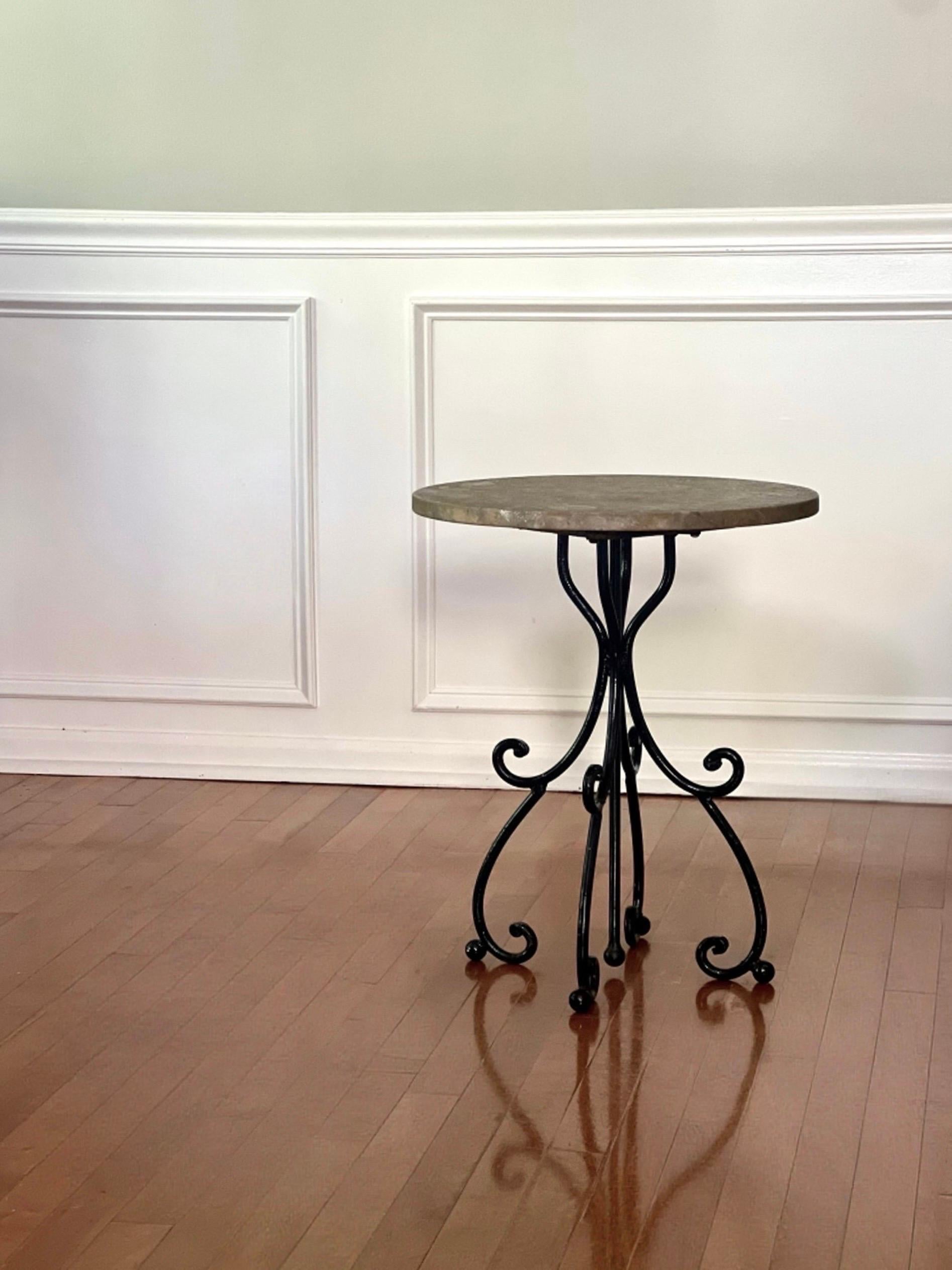 Italian Wrought Iron and Stone Top Round Side Table In Good Condition For Sale In Doylestown, PA