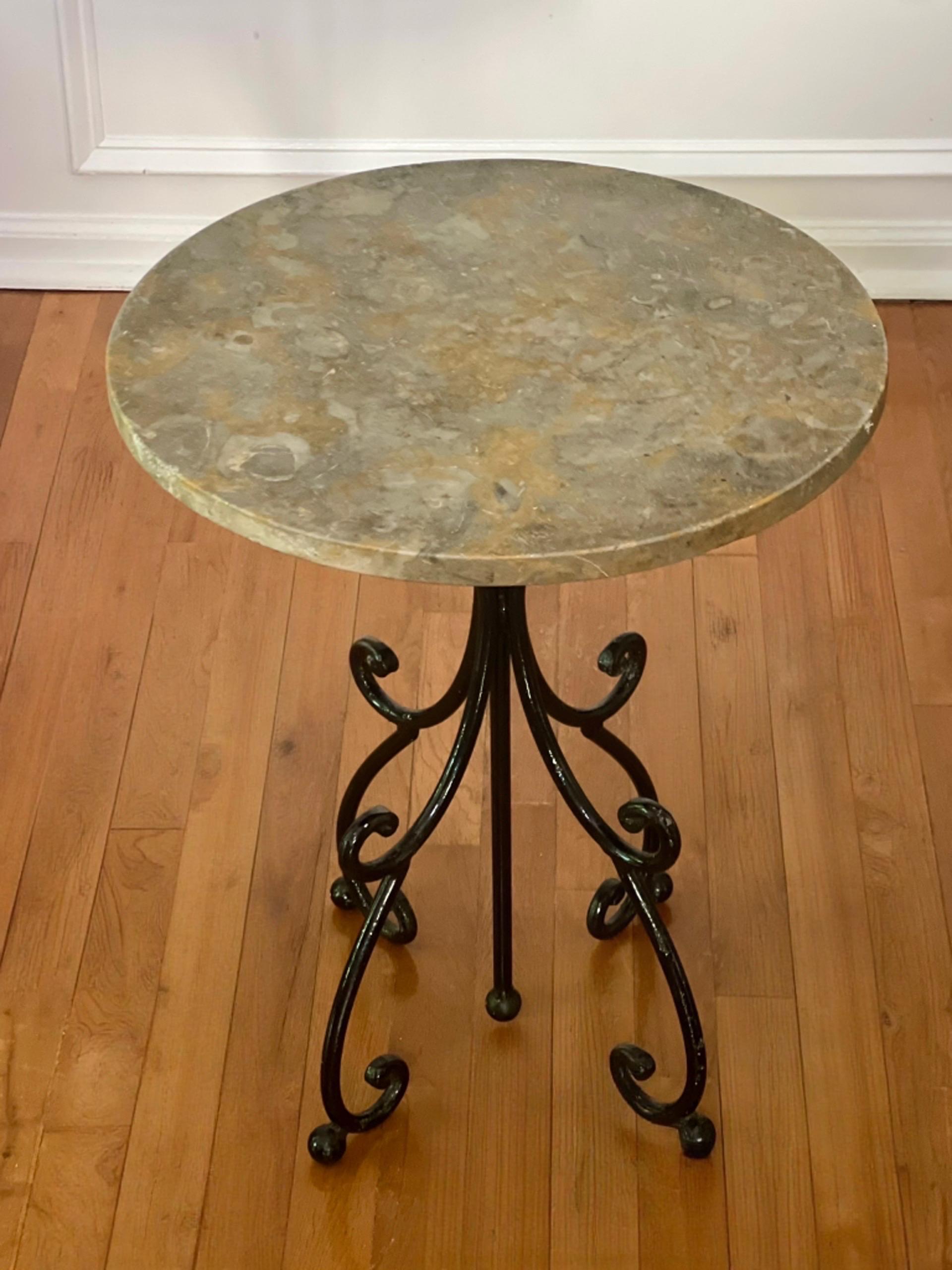 20th Century Italian Wrought Iron and Stone Top Round Side Table For Sale