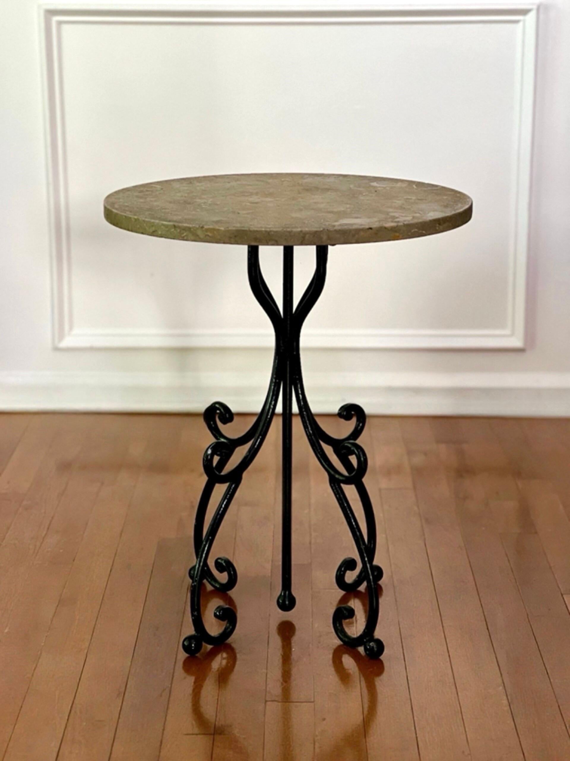 Italian Wrought Iron and Stone Top Round Side Table For Sale 1