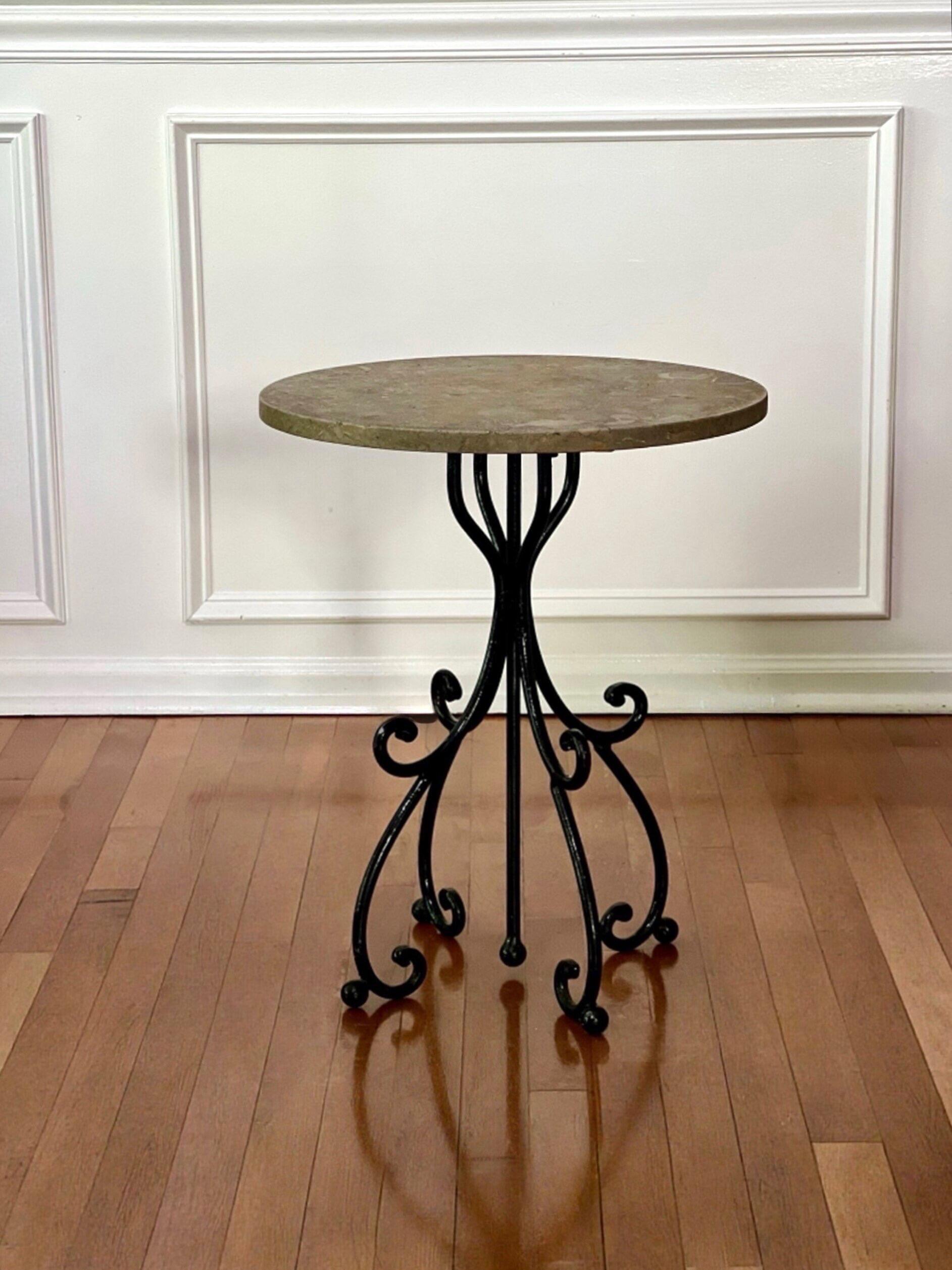 Italian Wrought Iron and Stone Top Round Side Table For Sale 2