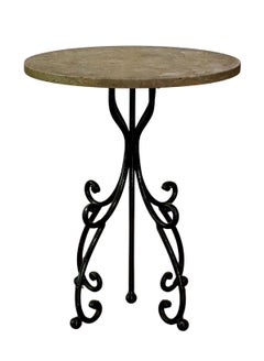 Italian Wrought Iron and Stone Top Round Side Table