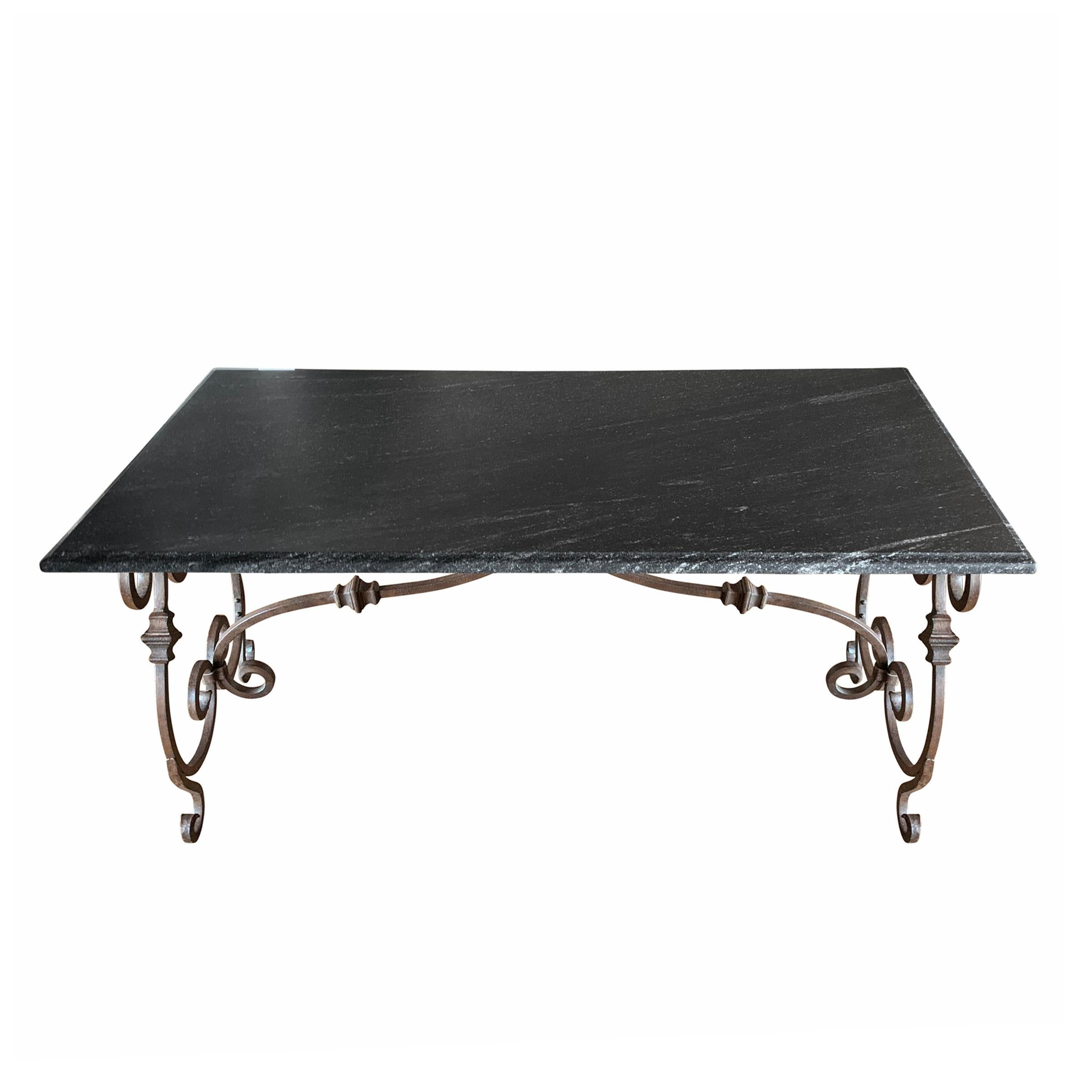 Italian Wrought Iron and Stone Top Table In Good Condition In Chicago, IL