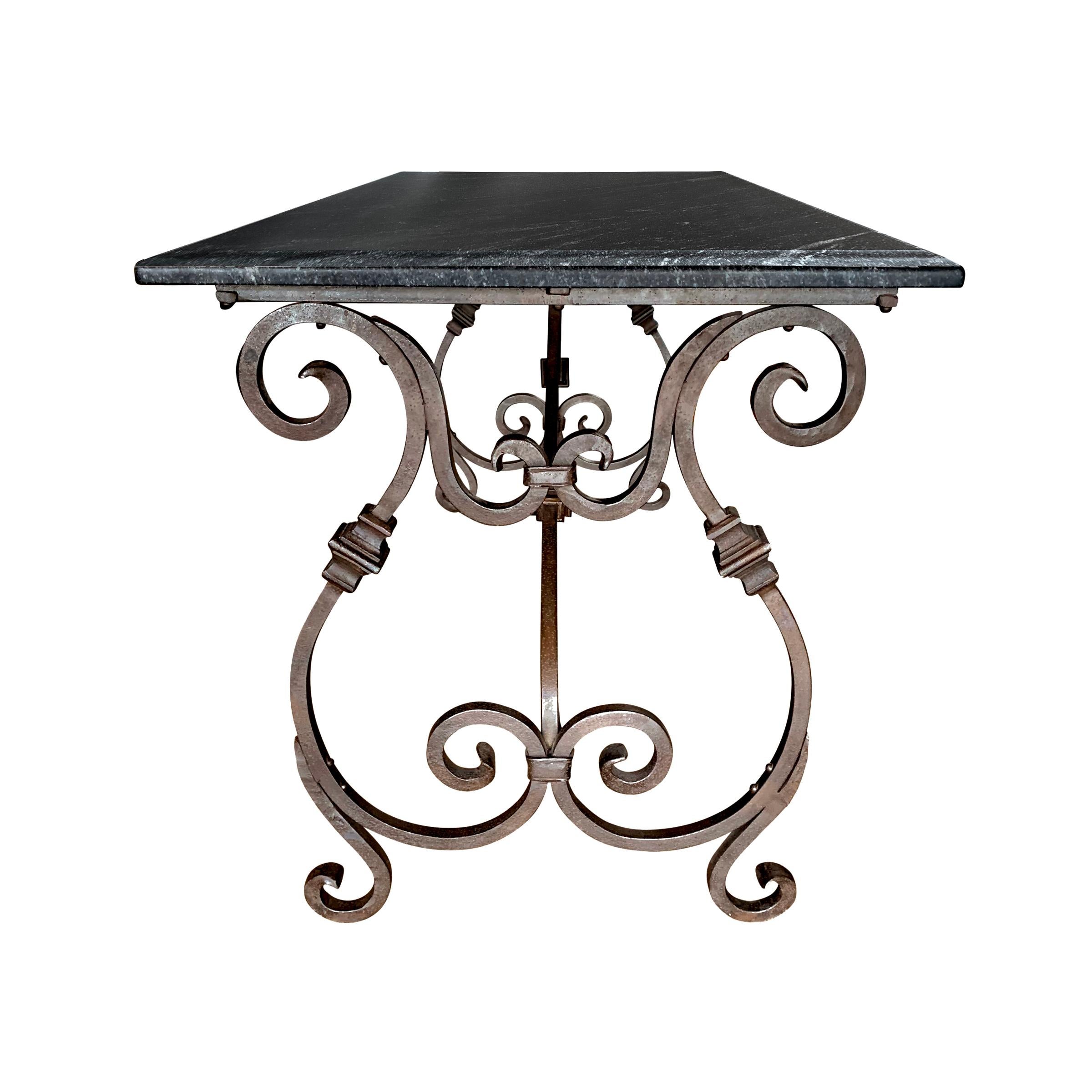 Italian Wrought Iron and Stone Top Table In Good Condition For Sale In Chicago, IL