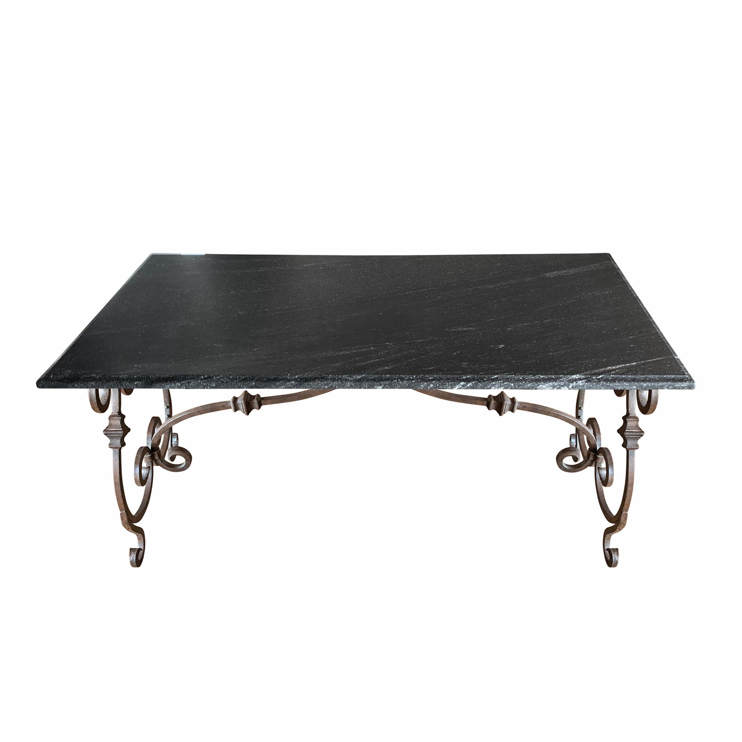 Baroque Italian Wrought Iron and Stone Top Table For Sale