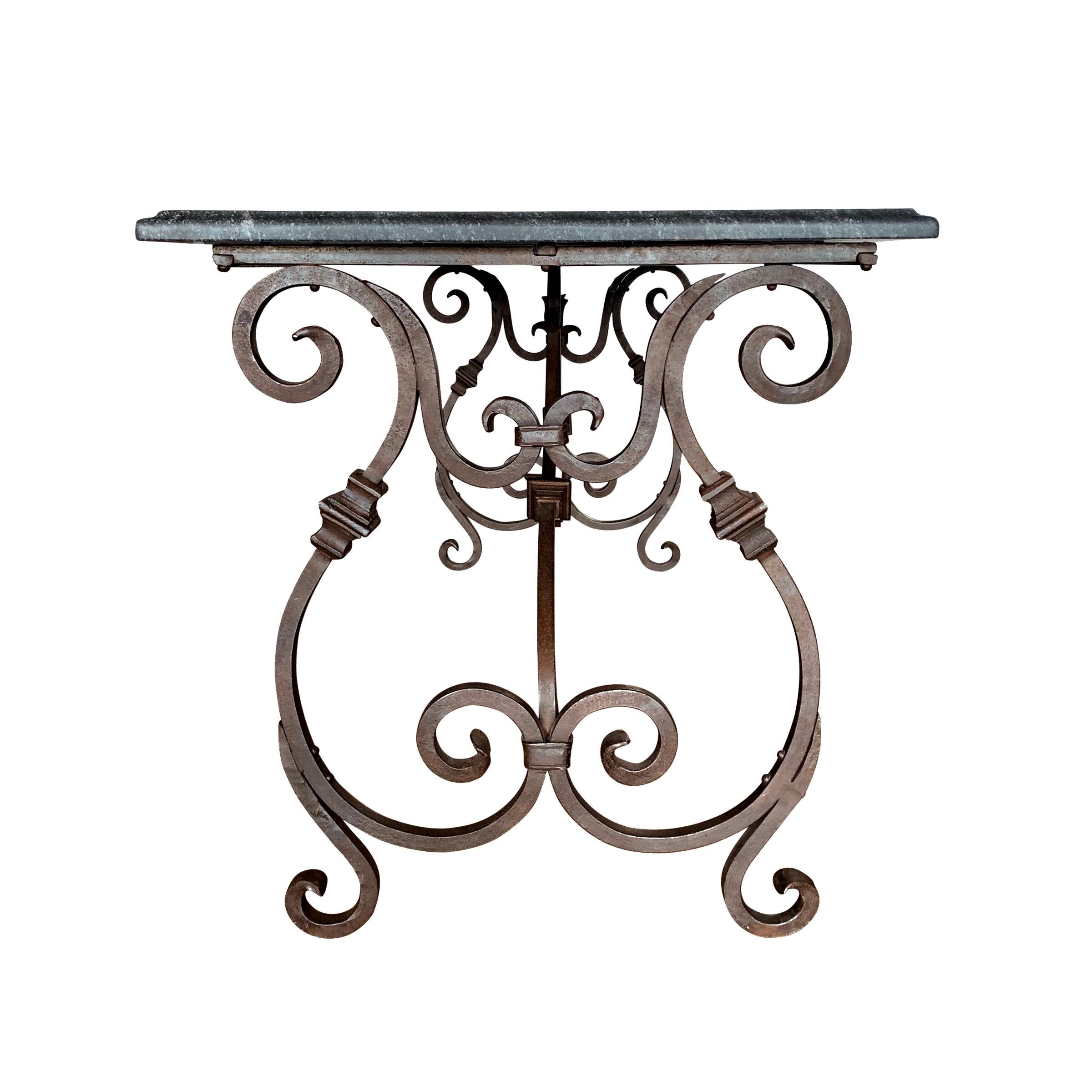 20th Century Italian Wrought Iron and Stone Top Table