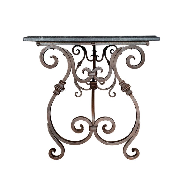 Italian Wrought Iron and Stone Top Table at 1stDibs
