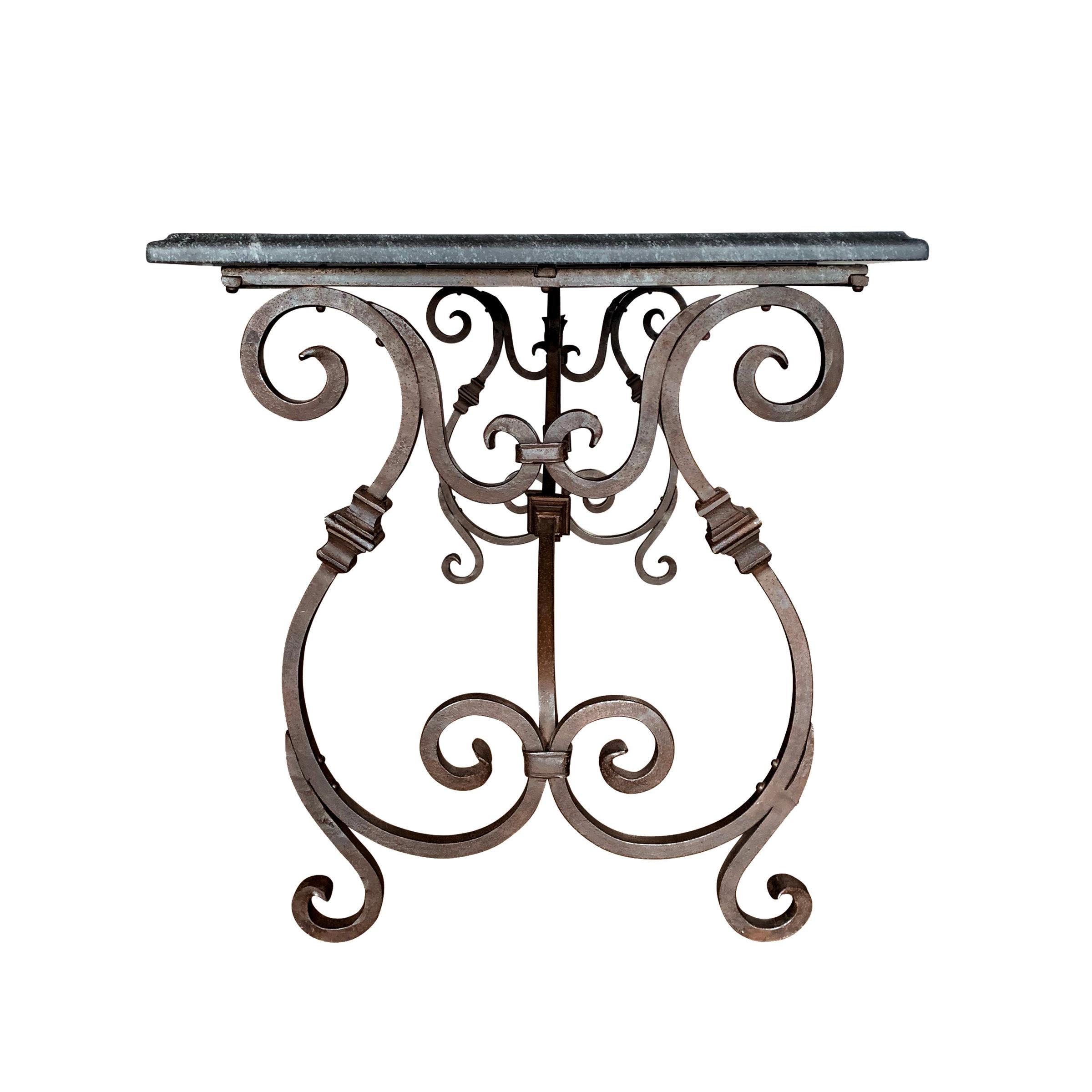 Italian Wrought Iron and Stone Top Table In Good Condition For Sale In Chicago, IL