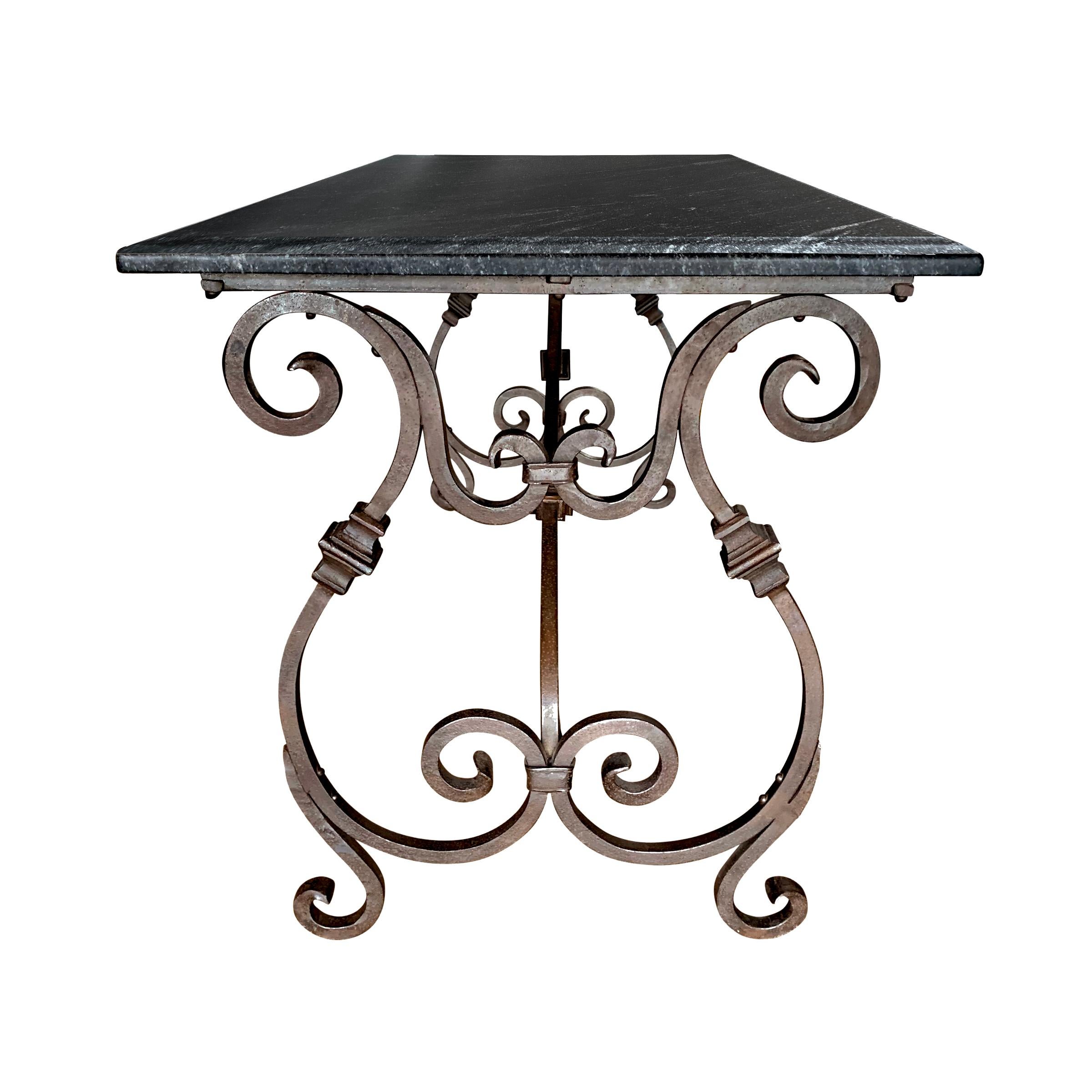 Italian Wrought Iron and Stone Top Table 1