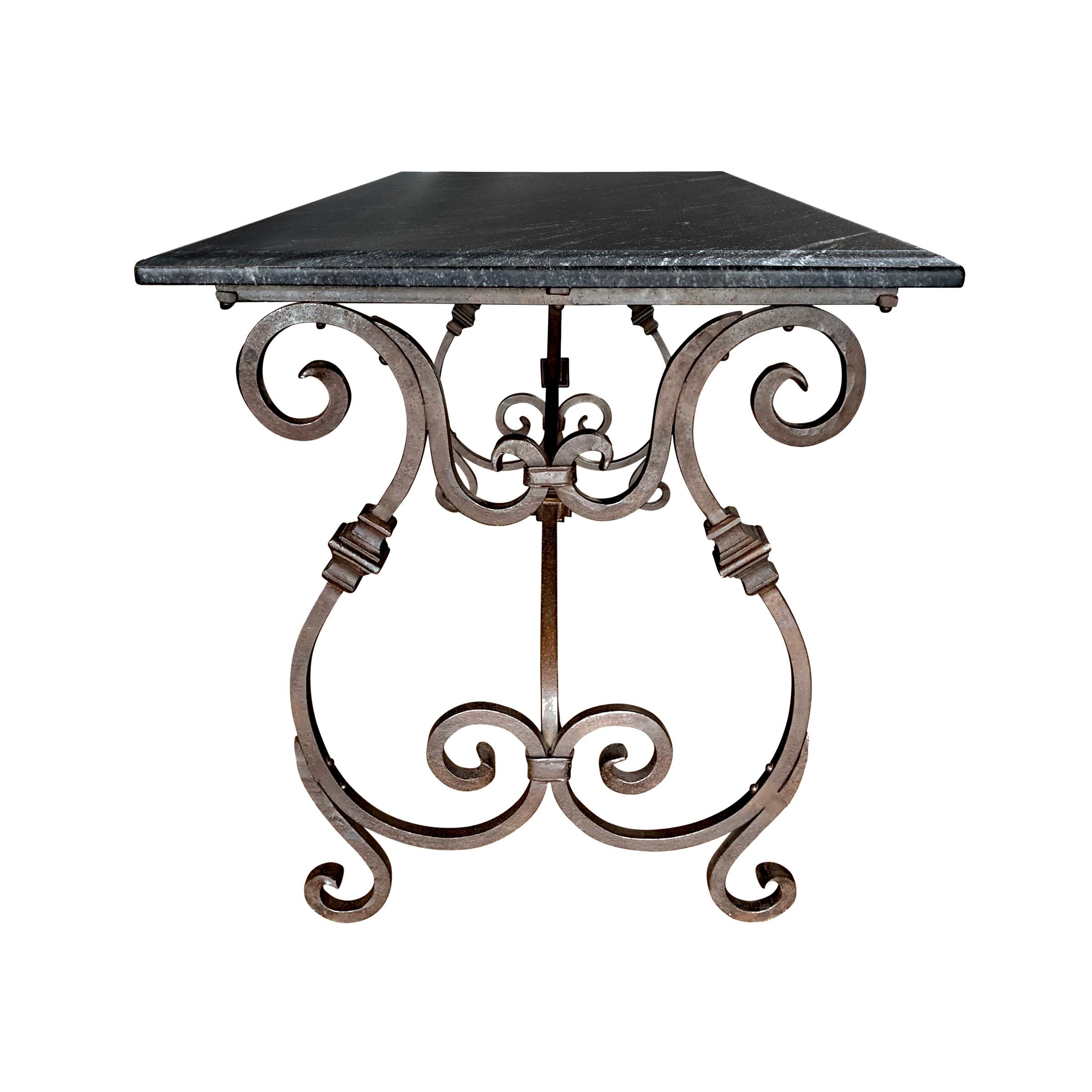 20th Century Italian Wrought Iron and Stone Top Table For Sale