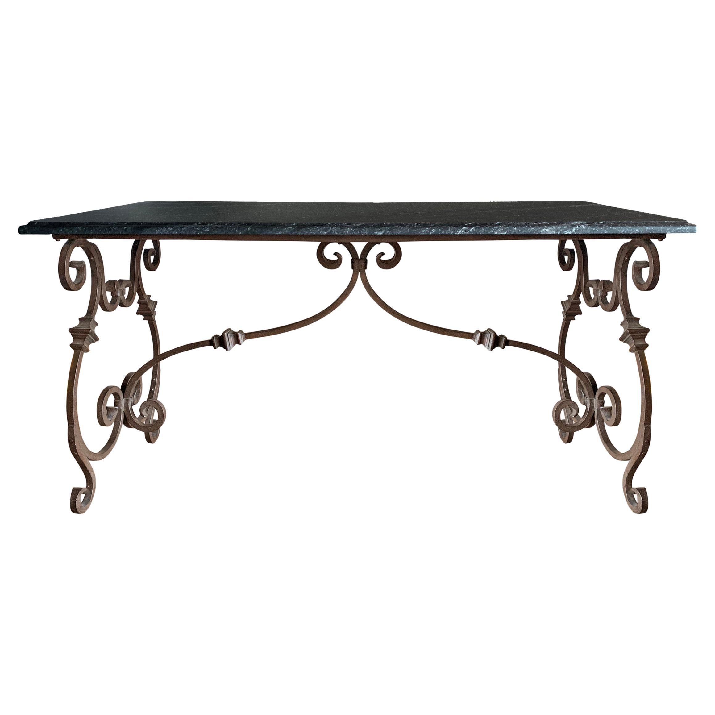 Italian Wrought Iron and Stone Top Table For Sale