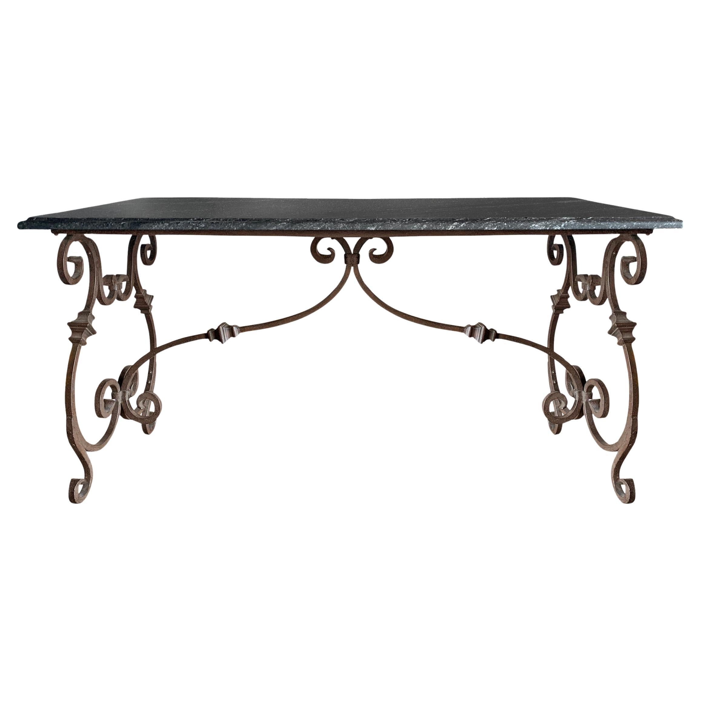 Italian Wrought Iron and Stone Top Table