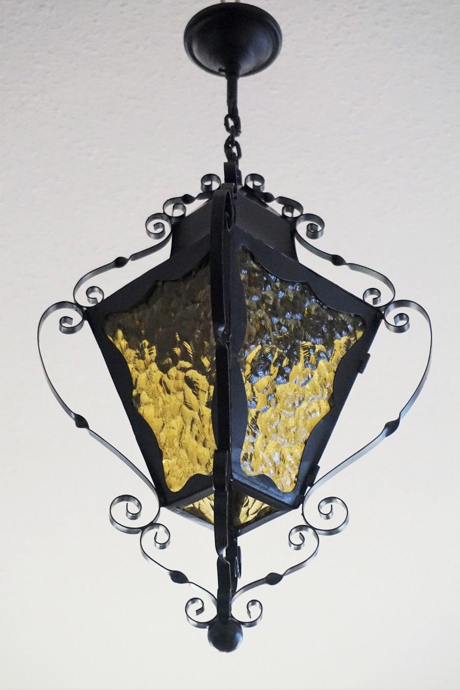 French Handcrafted Wrought Iron Glass Lantern Indoor or Outdoor In Good Condition For Sale In Frankfurt am Main, DE