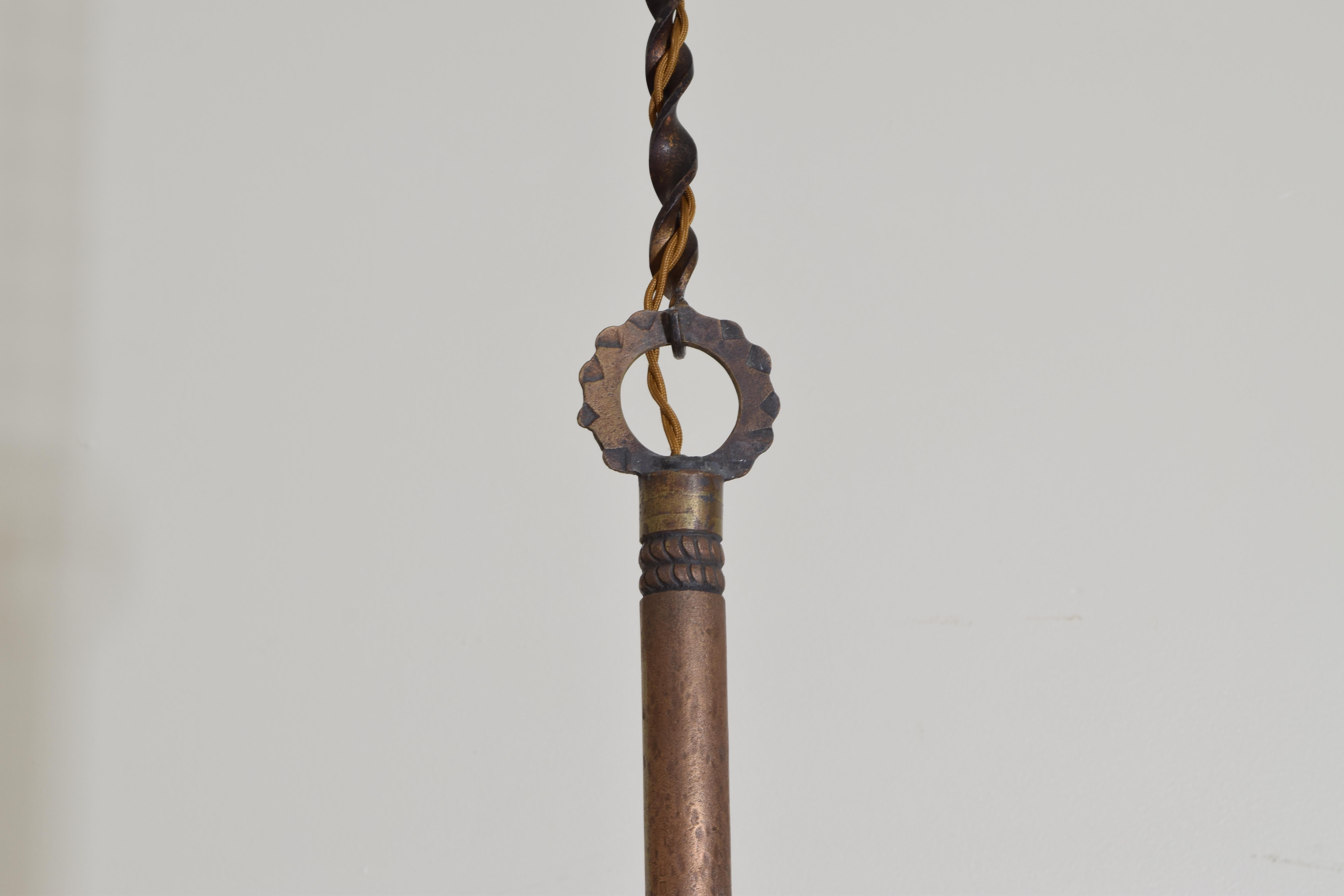 Italian Wrought Iron and Blown Glass 5-Light Lantern Chandelier, 19th Century 2